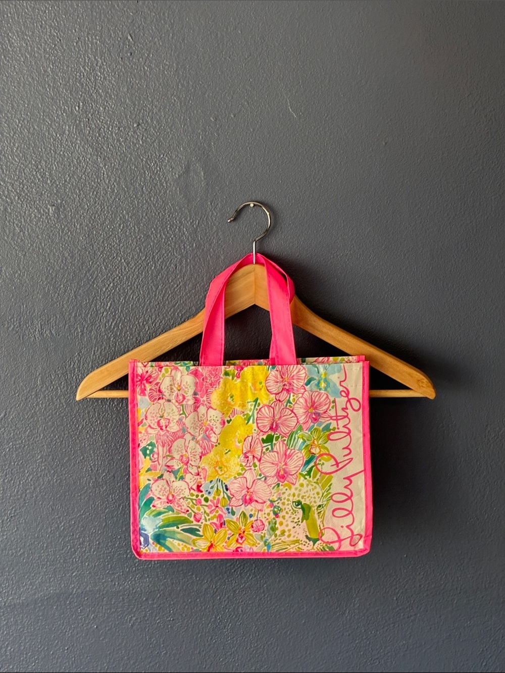 Lilly Pulitzer Floral Pink Yellow Green Tropical Small Reusable Tote Bag